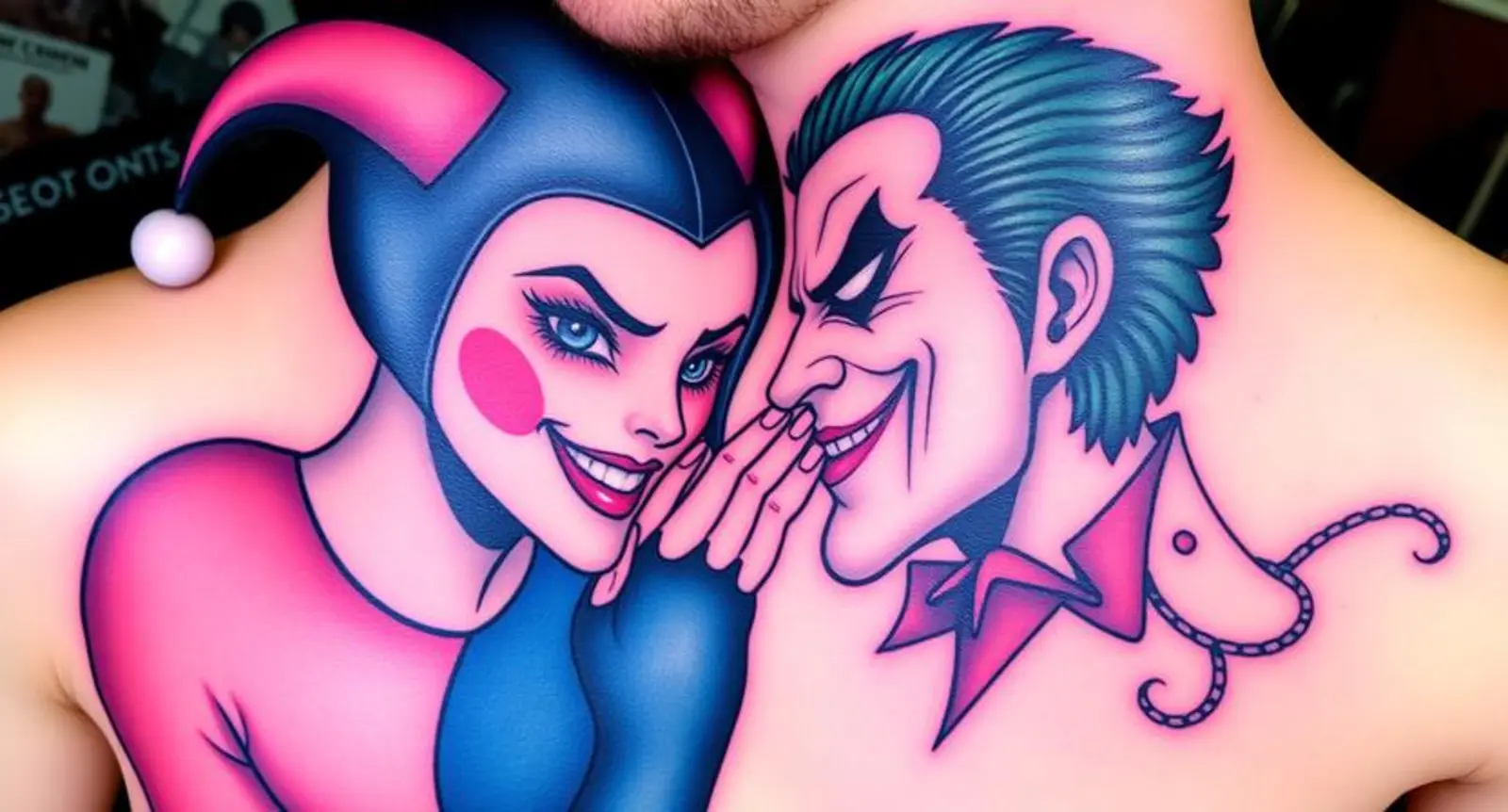 Tattoos of Harley Quinn and Joker